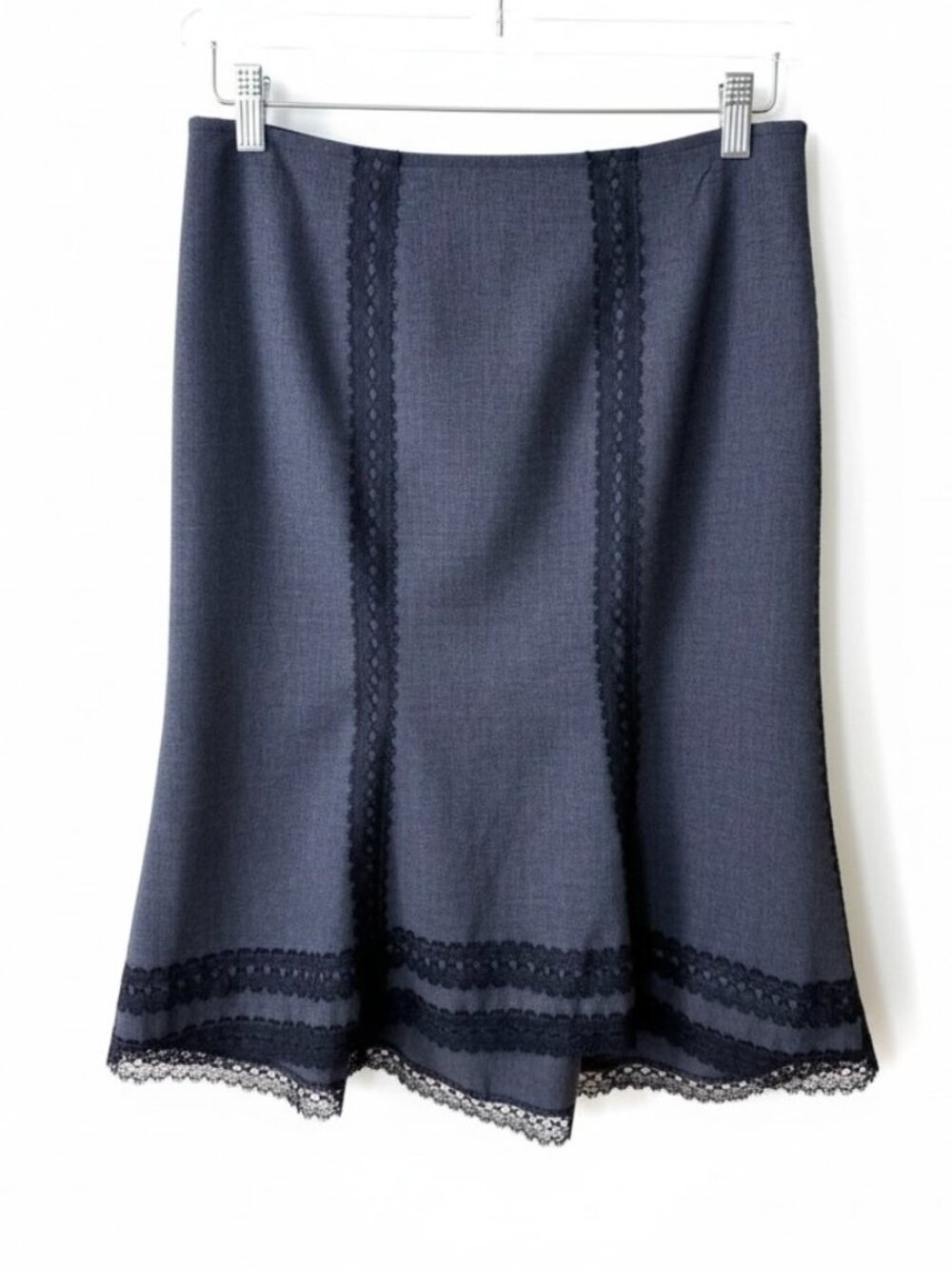 00’s Polli Says Wool Tulip Skirt Lacy Stretch Charcoal Gray (6) NWT
